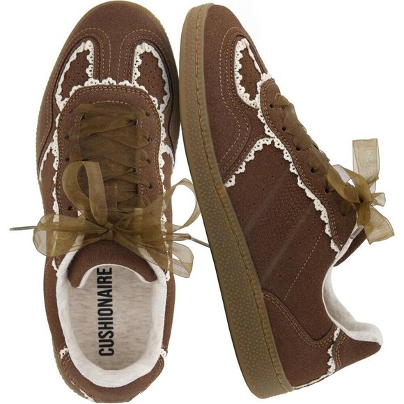 Shoes - Belinda Womens Lace Detail Casual Brown Sneakers Ribbon Lace Up Memory Foam